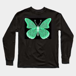 dark butterfly in green ecopop pattern art Long Sleeve T-Shirt